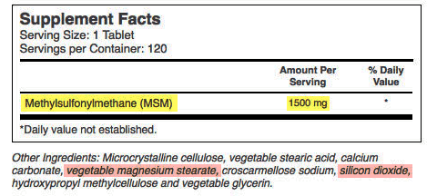 MSM Tablet Ingredient List